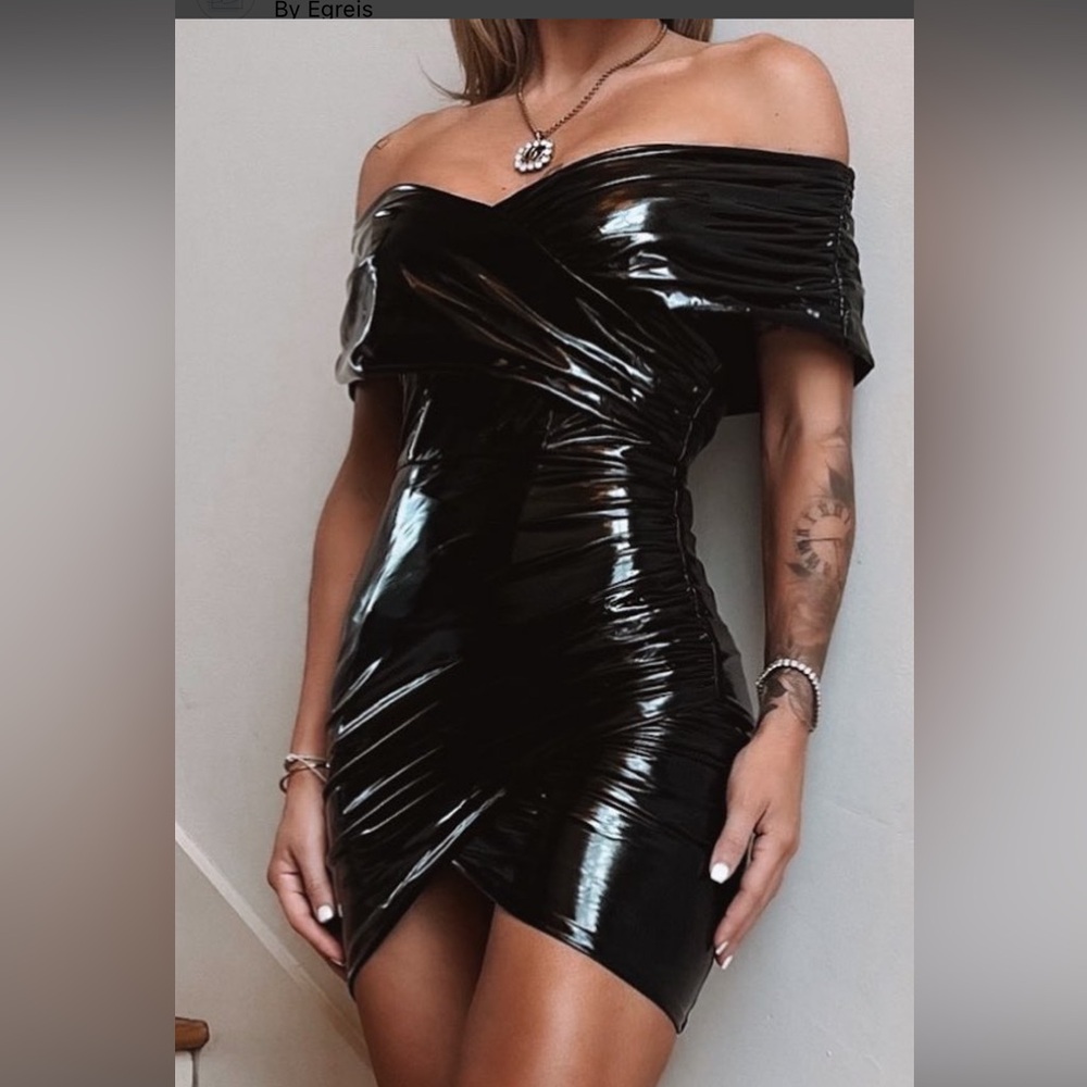 NWT By Egreis vinyl black dress sz L